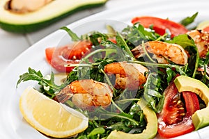 Shrimp Salad With Avocado Garden Rocket Leaves