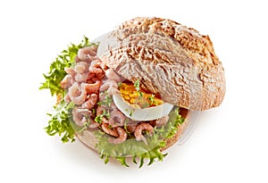 Shrimp sandwich on white table