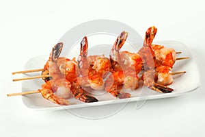 Shrimp skewers with sweet garlic chili sauce