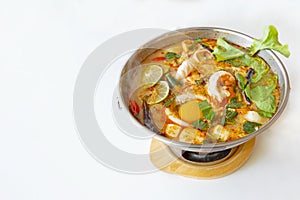 Shrimp soup or Noodle Tom Yam goong Traditional food in Thailand.