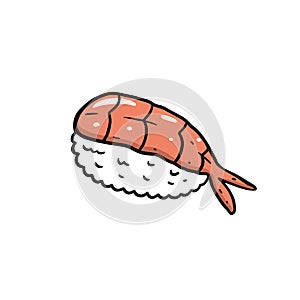 Shrimp sushi asian food vector illustration. Cartoon sketch style.