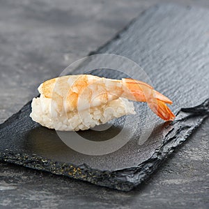 Shrimp sushi or Japanese ebi sushi set on black photo