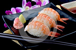 Shrimp sushi or Japanese ebi sushi.