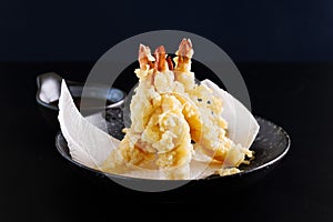 Shrimp tempura Japanese food in closeup