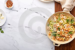 Shrimp and zucchini noodles pasta with parmesan