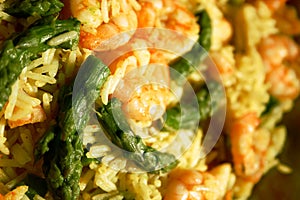 Shrimps, asparagus and rice