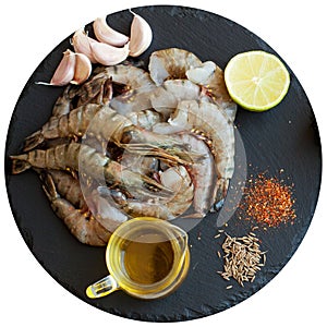 Shrimps and ingredients for seafood dish