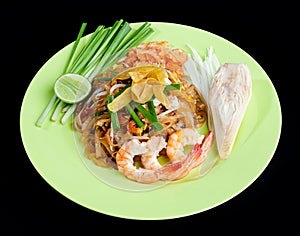 Shrimps Pad Thai a Thai popular food menu isolated