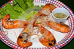 Shrimps prepared in the market in Thailand