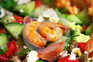 Shrimps on salad photo