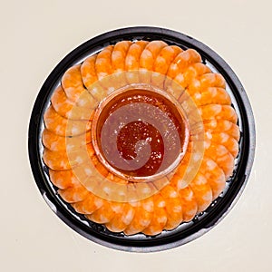 Shrimps with sauce on plate. seafood food