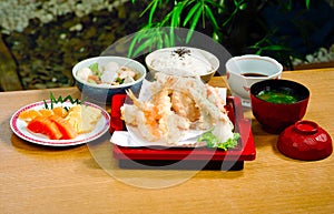 Shrimps tempura set Japanese food menu
