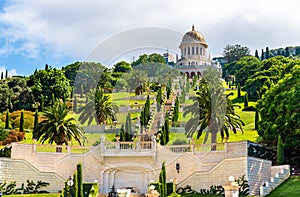 Shrine of the Bab and lower terraces at the Bahai World Center in Haifa