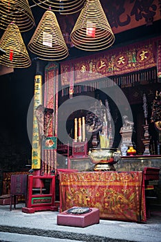 Shrine detail inside chinese a-ma temple in macau china