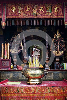 Shrine detail inside chinese a-ma temple in macau china