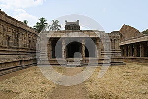 The shrine of Godess. On the right side is the inner courtyard and on the left is the exterior wall of the antarala of Achyuta Ray