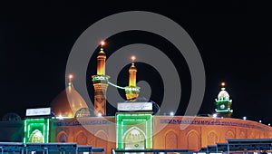 Shrine of Imam Hussain ibn Ali at night, Karbala Iraq photo