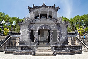 Shrine pavilion in Imperial Khai Dinh Tomb in Hue, Vietnam