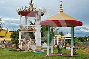 Shrines and drum tower in a village temple, Thailand