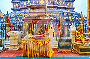 The shrines at the medieval Chedi of Wat Phra That Lampang Luang Temple, Lampang, Thailand