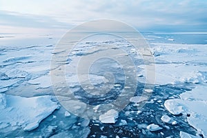 Shrinking sea ice and iceberg melting fast, climate change environament issue, global warming and global boiling concept.