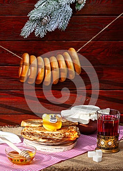 Shrovetide holiday does not happen without ruddy pancakes and fragrant honey, Russia
