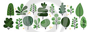 Shrubbery bush hedge simple collage textured vector cartoon illustration. Set of abstract tree shrub, foliage, green photo