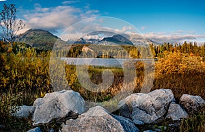 Shtrbske pleso lake in autumn. Slovakia High Tatras mountains