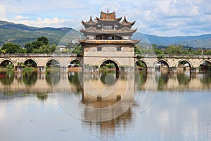 The Shuanglong Bridge is located on the Lujiang River and Tachong River