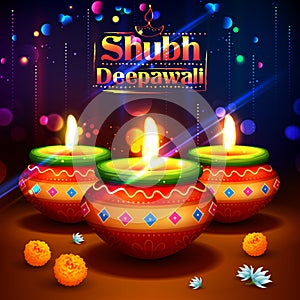 Shubh Deepawali Happy Diwali background with watercolor diya for light festival of India