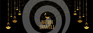 Shubh diwali festival black and gold banner design