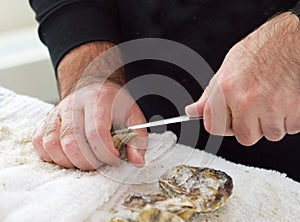 Shucking an oyster