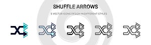 Shuffle arrows icon in filled, thin line, outline and stroke style. Vector illustration of two colored and black shuffle arrows