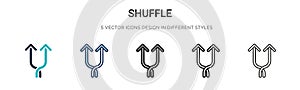 Shuffle icon in filled, thin line, outline and stroke style. Vector illustration of two colored and black shuffle vector icons