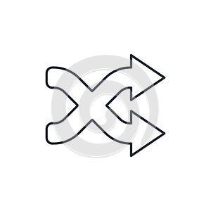 Shufle, mix, random, intersecting arrow thin line icon. Linear vector symbol