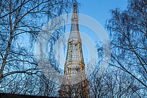 Shukhov Radio Tower, a 160-meter-high free-standing steel radio tower in Moscow, Russia