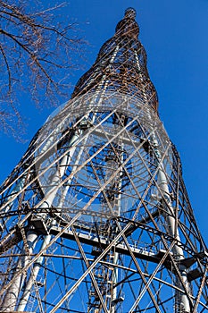 Shukhov Radio Tower, a 160-meter-high free-standing steel radio tower in Moscow, Russia