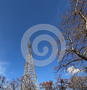 Shukhov radio tower or Shabolovka tower in Moscow, Russia
