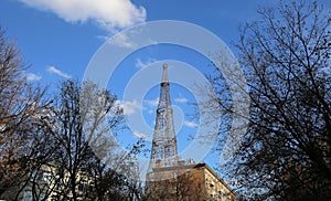 Shukhov radio tower or Shabolovka tower in Moscow, Russia