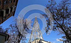 Shukhov radio tower or Shabolovka tower in Moscow, Russia