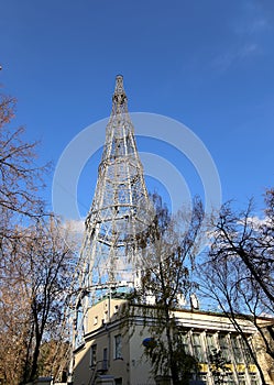 Shukhov radio tower or Shabolovka tower in Moscow, Russia