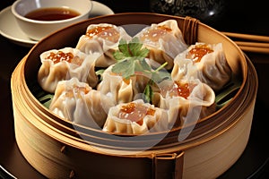 Shumai placed in basket