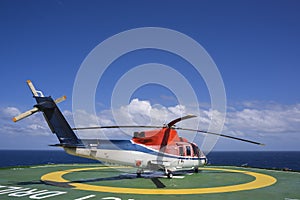 Shut down engine helicopter on oil rig helipad