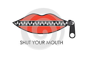 Shut your mouth concept.Red Lips zipped