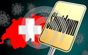 Shutdown sign with Switzerland map