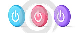 Shutdown turn on off button energy switch power start stop web app design 3d isometric circle icon