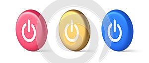 Shutdown turn on off button energy switch power start stop web app design 3d realistic circle icon