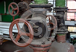 Shutoff valves in a water supply network. Gas boiler room equipment