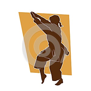 Silhouette of a female athlete kata karate vector
