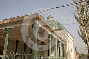 Shuttered madrasa at Mausoleum of Apak Khoja, Kashgar, China photo